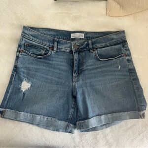 LOFT Blue Jean Shorts with Cuffed Hem and Distressed Look